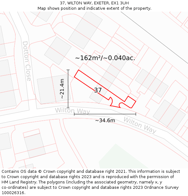 37, WILTON WAY, EXETER, EX1 3UH: Plot and title map