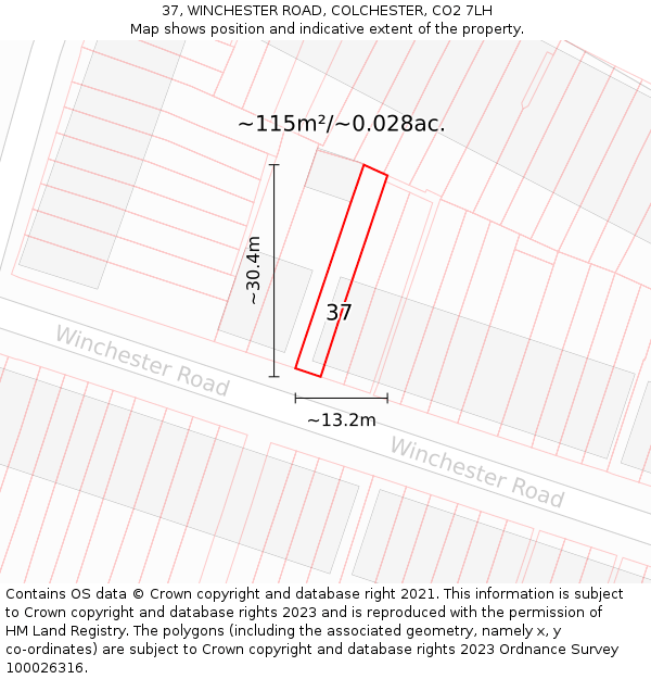 37, WINCHESTER ROAD, COLCHESTER, CO2 7LH: Plot and title map