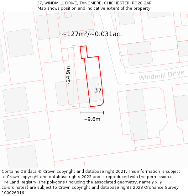 37, WINDMILL DRIVE, TANGMERE, CHICHESTER, PO20 2AP: Plot and title map