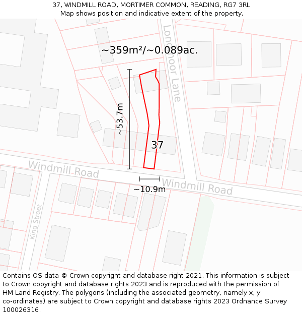 37, WINDMILL ROAD, MORTIMER COMMON, READING, RG7 3RL: Plot and title map