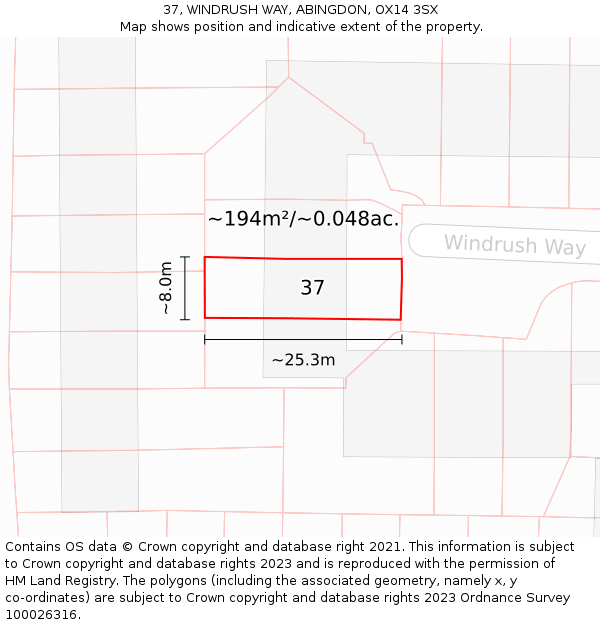37, WINDRUSH WAY, ABINGDON, OX14 3SX: Plot and title map