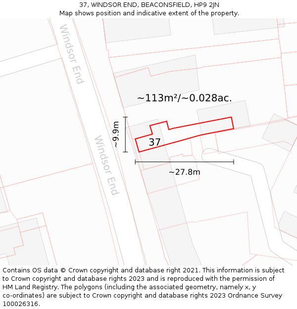 37, WINDSOR END, BEACONSFIELD, HP9 2JN: Plot and title map