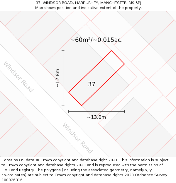 37, WINDSOR ROAD, HARPURHEY, MANCHESTER, M9 5PJ: Plot and title map
