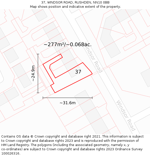 37, WINDSOR ROAD, RUSHDEN, NN10 0BB: Plot and title map