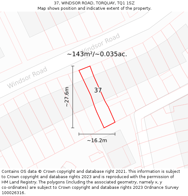 37, WINDSOR ROAD, TORQUAY, TQ1 1SZ: Plot and title map
