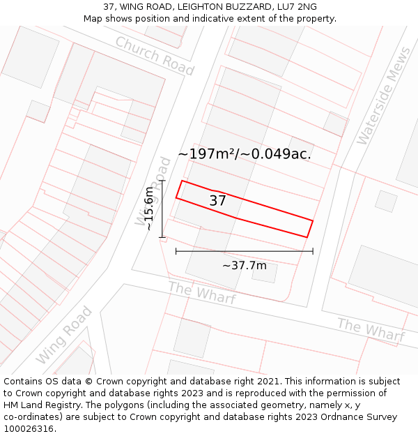 37, WING ROAD, LEIGHTON BUZZARD, LU7 2NG: Plot and title map