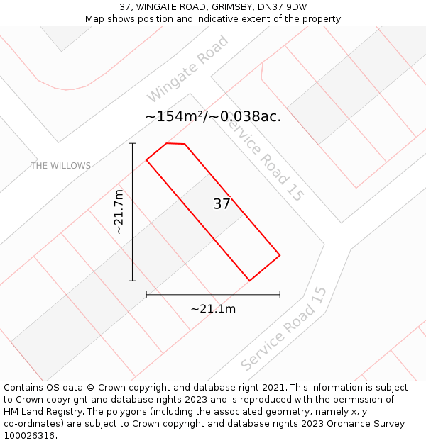 37, WINGATE ROAD, GRIMSBY, DN37 9DW: Plot and title map