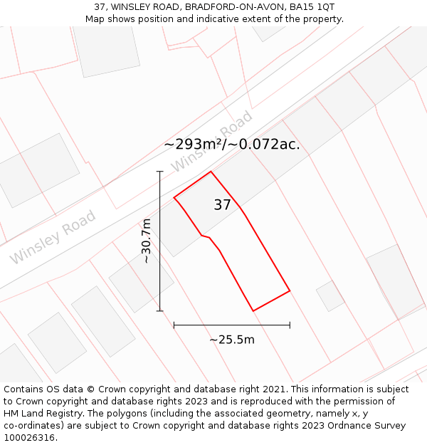 37, WINSLEY ROAD, BRADFORD-ON-AVON, BA15 1QT: Plot and title map