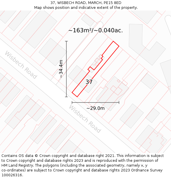 37, WISBECH ROAD, MARCH, PE15 8ED: Plot and title map