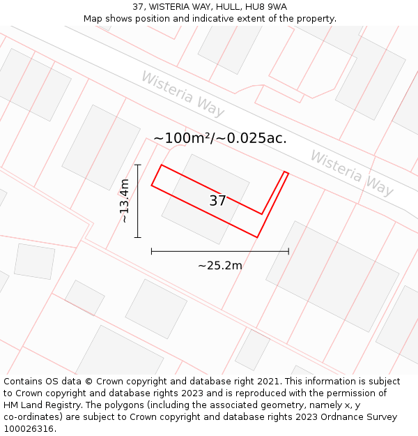 37, WISTERIA WAY, HULL, HU8 9WA: Plot and title map