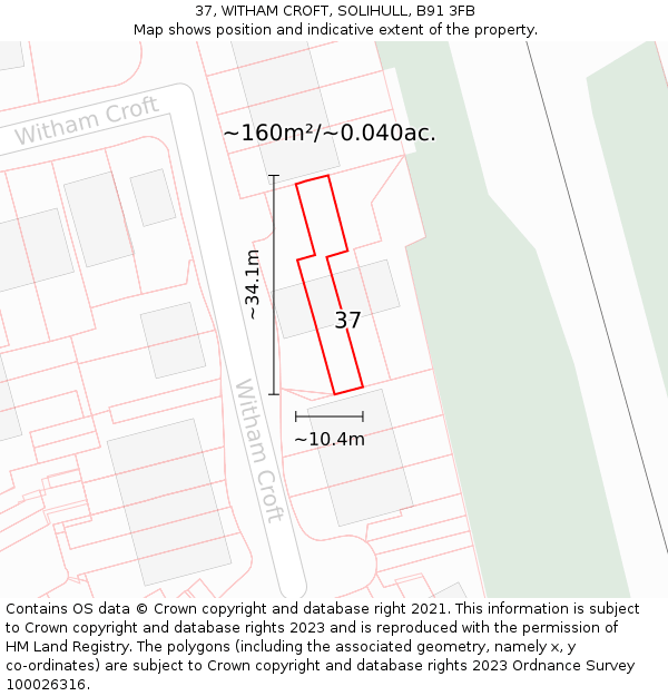 37, WITHAM CROFT, SOLIHULL, B91 3FB: Plot and title map