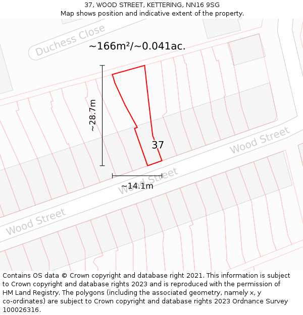 37, WOOD STREET, KETTERING, NN16 9SG: Plot and title map