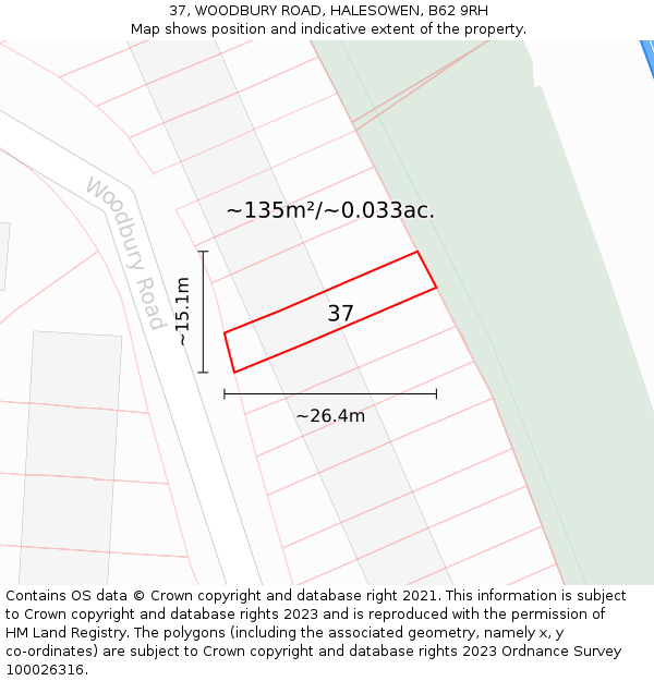 37, WOODBURY ROAD, HALESOWEN, B62 9RH: Plot and title map