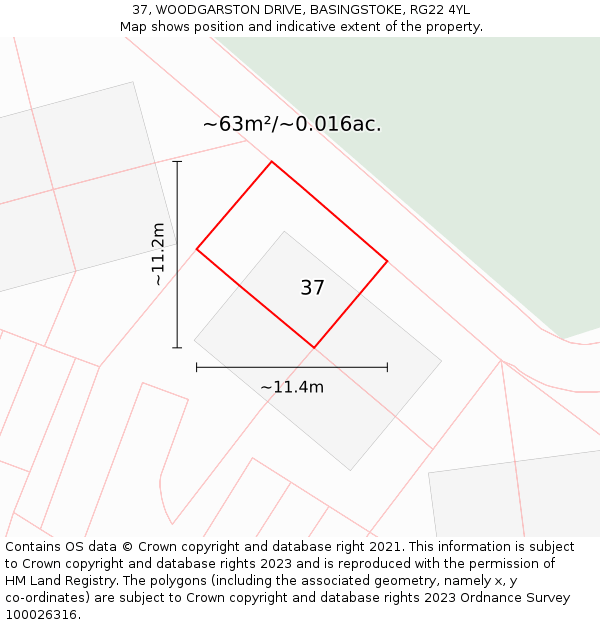 37, WOODGARSTON DRIVE, BASINGSTOKE, RG22 4YL: Plot and title map