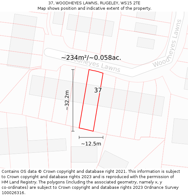 37, WOODHEYES LAWNS, RUGELEY, WS15 2TE: Plot and title map