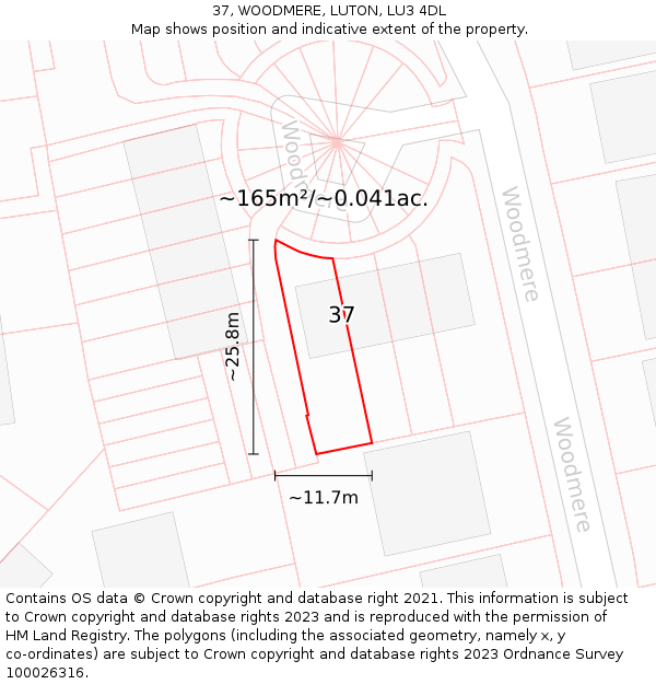 37, WOODMERE, LUTON, LU3 4DL: Plot and title map