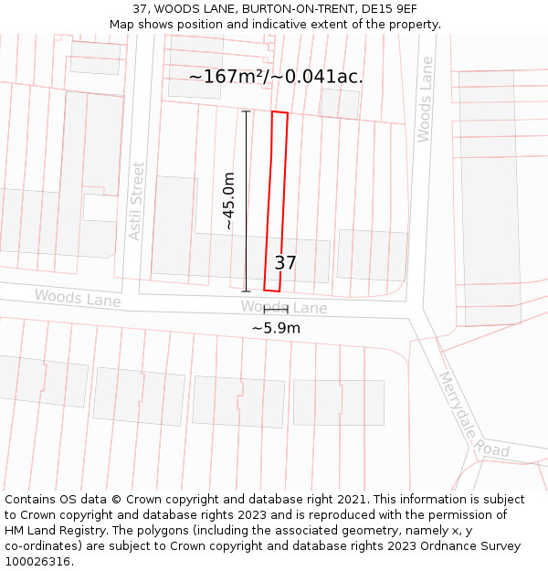 37, WOODS LANE, BURTON-ON-TRENT, DE15 9EF: Plot and title map