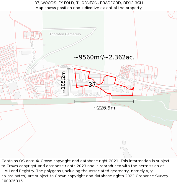 37, WOODSLEY FOLD, THORNTON, BRADFORD, BD13 3GH: Plot and title map