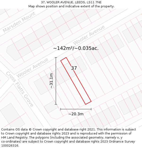 37, WOOLER AVENUE, LEEDS, LS11 7NE: Plot and title map