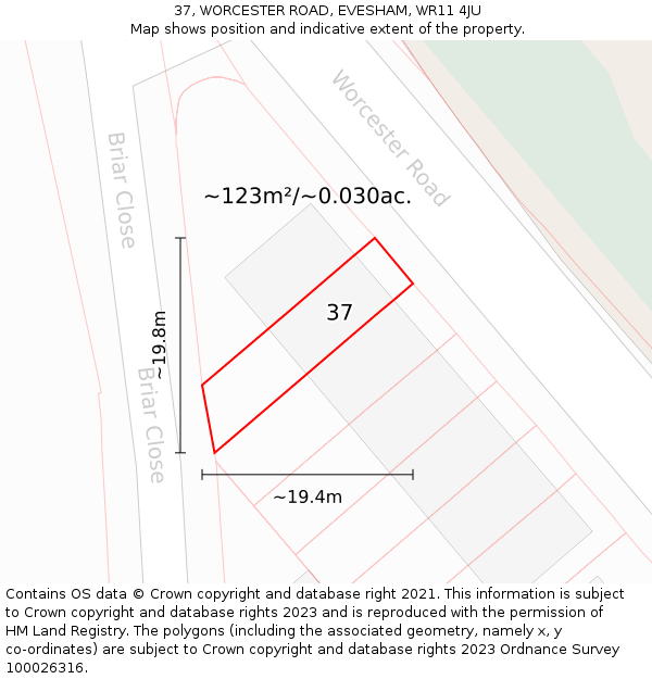 37, WORCESTER ROAD, EVESHAM, WR11 4JU: Plot and title map
