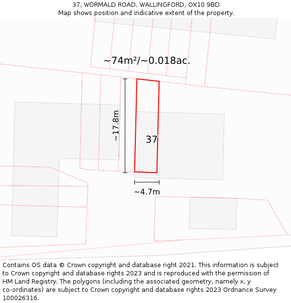 37, WORMALD ROAD, WALLINGFORD, OX10 9BD: Plot and title map