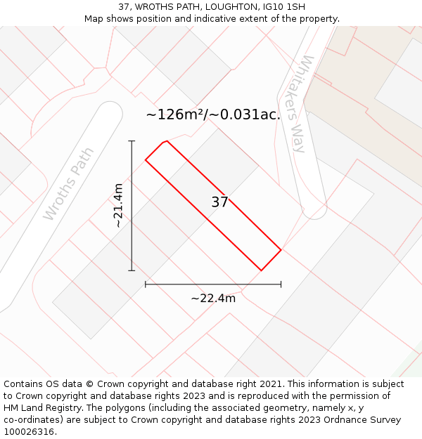37, WROTHS PATH, LOUGHTON, IG10 1SH: Plot and title map