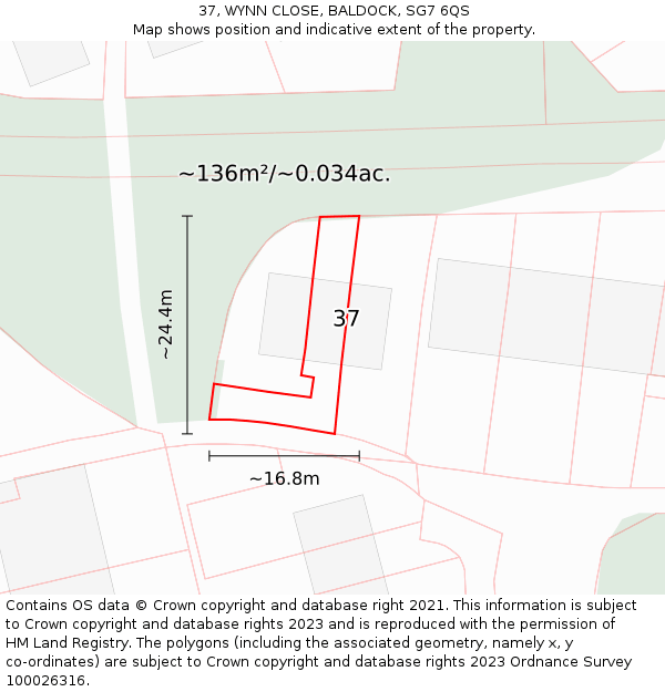 37, WYNN CLOSE, BALDOCK, SG7 6QS: Plot and title map