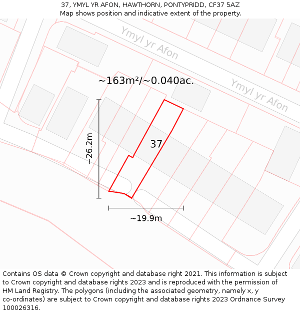 37, YMYL YR AFON, HAWTHORN, PONTYPRIDD, CF37 5AZ: Plot and title map