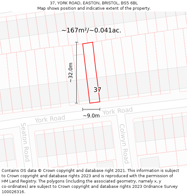37, YORK ROAD, EASTON, BRISTOL, BS5 6BL: Plot and title map