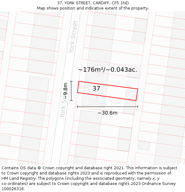 37, YORK STREET, CARDIFF, CF5 1ND: Plot and title map