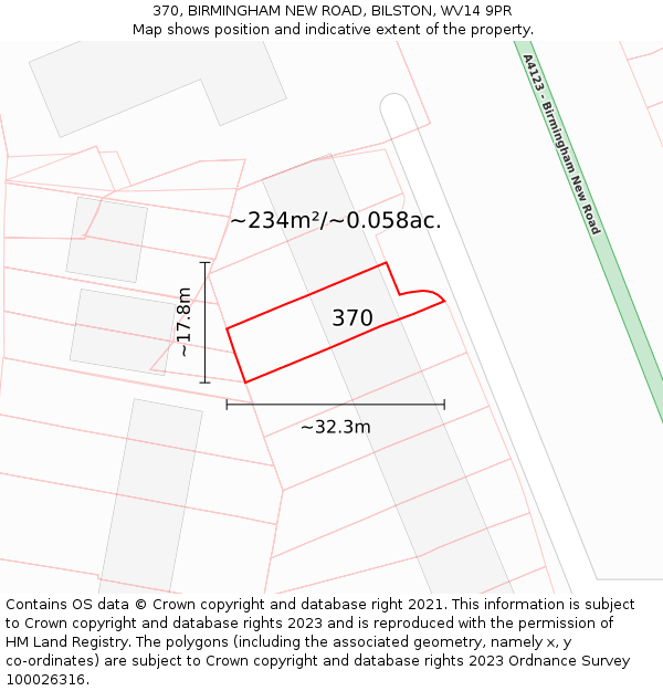 370, BIRMINGHAM NEW ROAD, BILSTON, WV14 9PR: Plot and title map