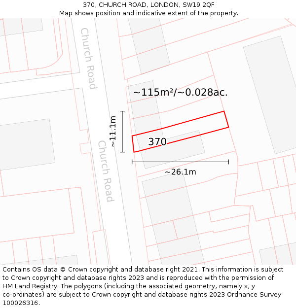 370, CHURCH ROAD, LONDON, SW19 2QF: Plot and title map