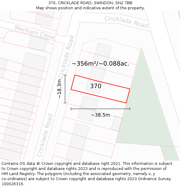 370, CRICKLADE ROAD, SWINDON, SN2 7BB: Plot and title map