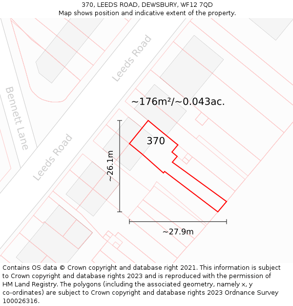 370, LEEDS ROAD, DEWSBURY, WF12 7QD: Plot and title map