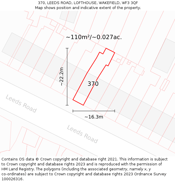 370, LEEDS ROAD, LOFTHOUSE, WAKEFIELD, WF3 3QF: Plot and title map