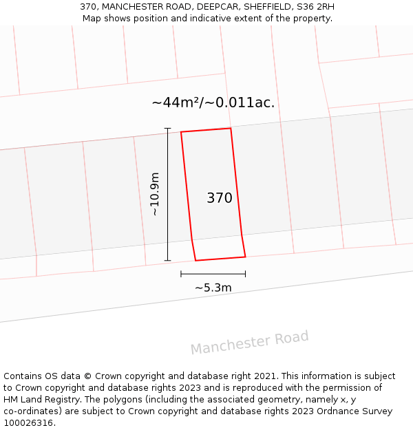 370, MANCHESTER ROAD, DEEPCAR, SHEFFIELD, S36 2RH: Plot and title map