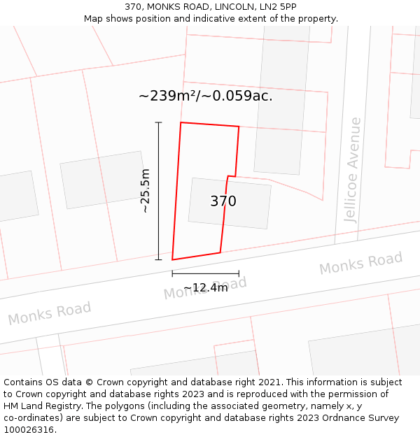 370, MONKS ROAD, LINCOLN, LN2 5PP: Plot and title map