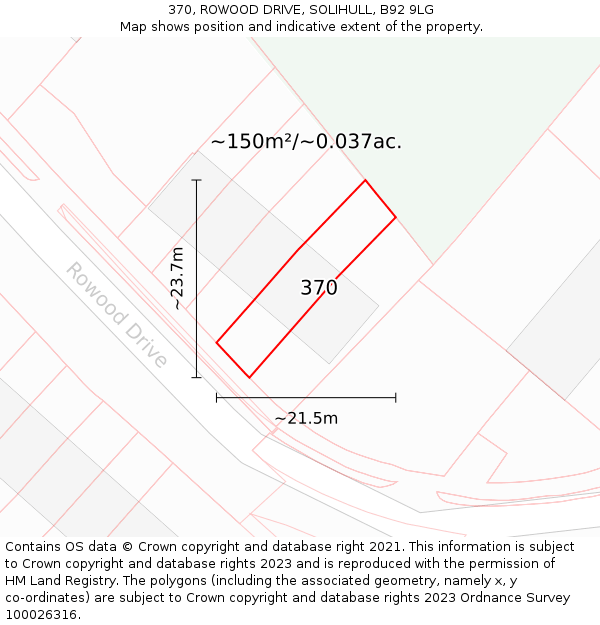 370, ROWOOD DRIVE, SOLIHULL, B92 9LG: Plot and title map