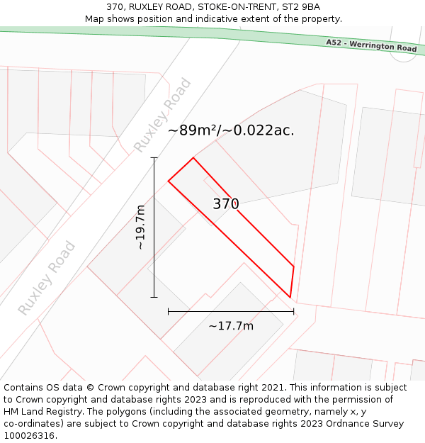 370, RUXLEY ROAD, STOKE-ON-TRENT, ST2 9BA: Plot and title map