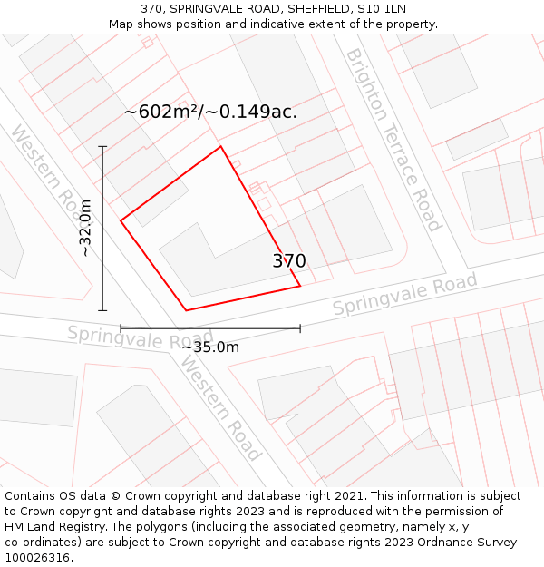 370, SPRINGVALE ROAD, SHEFFIELD, S10 1LN: Plot and title map