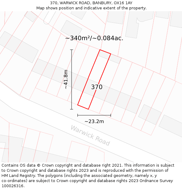 370, WARWICK ROAD, BANBURY, OX16 1AY: Plot and title map