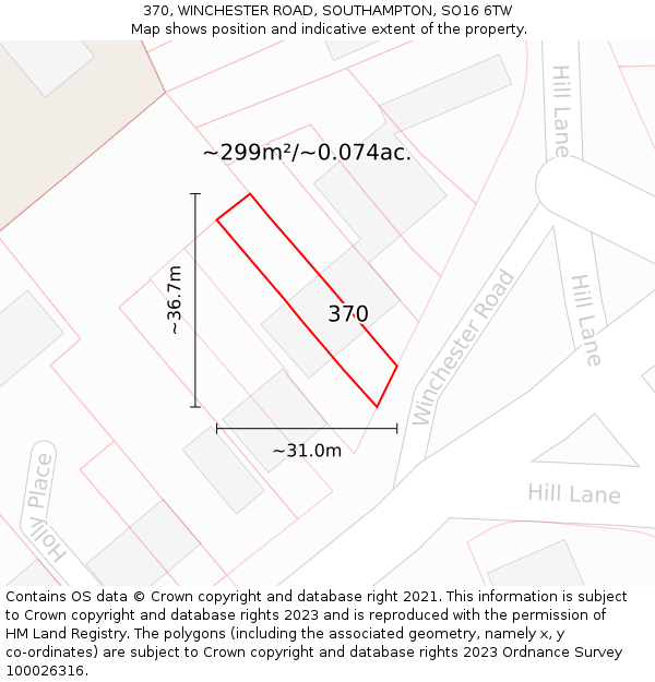 370, WINCHESTER ROAD, SOUTHAMPTON, SO16 6TW: Plot and title map