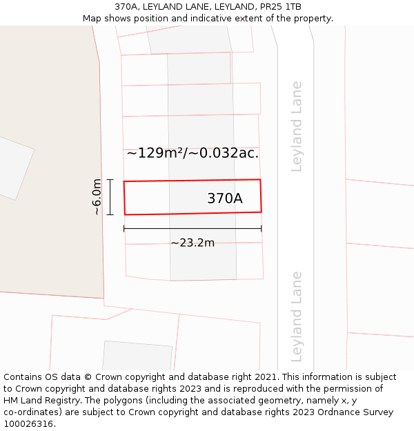 370A, LEYLAND LANE, LEYLAND, PR25 1TB: Plot and title map