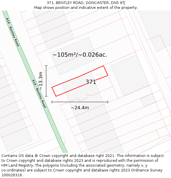 371, BENTLEY ROAD, DONCASTER, DN5 9TJ: Plot and title map