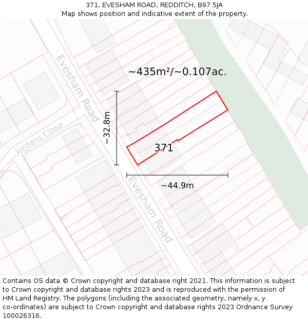 371, EVESHAM ROAD, REDDITCH, B97 5JA: Plot and title map