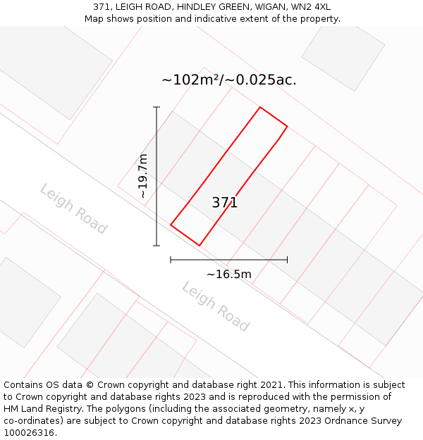 371, LEIGH ROAD, HINDLEY GREEN, WIGAN, WN2 4XL: Plot and title map