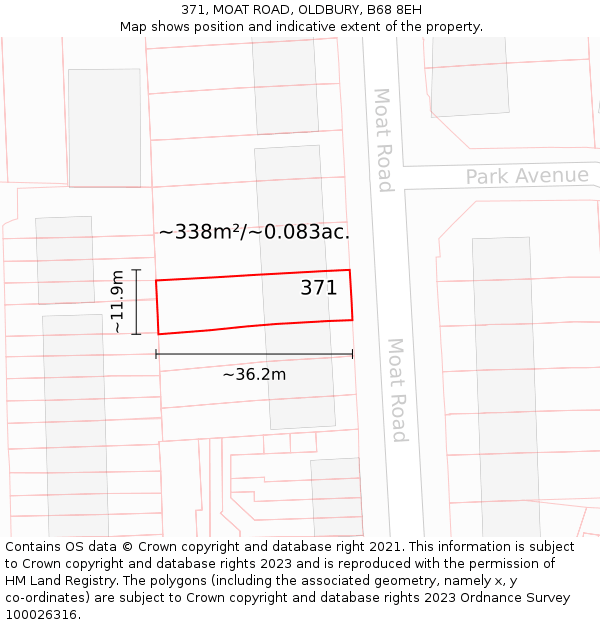 371, MOAT ROAD, OLDBURY, B68 8EH: Plot and title map