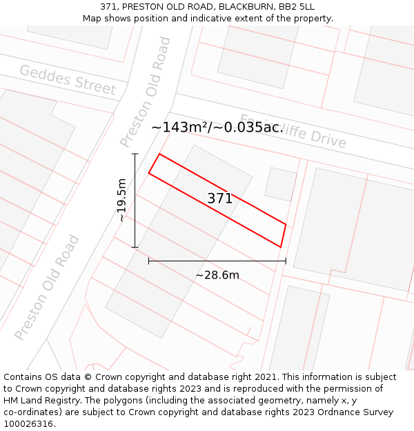 371, PRESTON OLD ROAD, BLACKBURN, BB2 5LL: Plot and title map