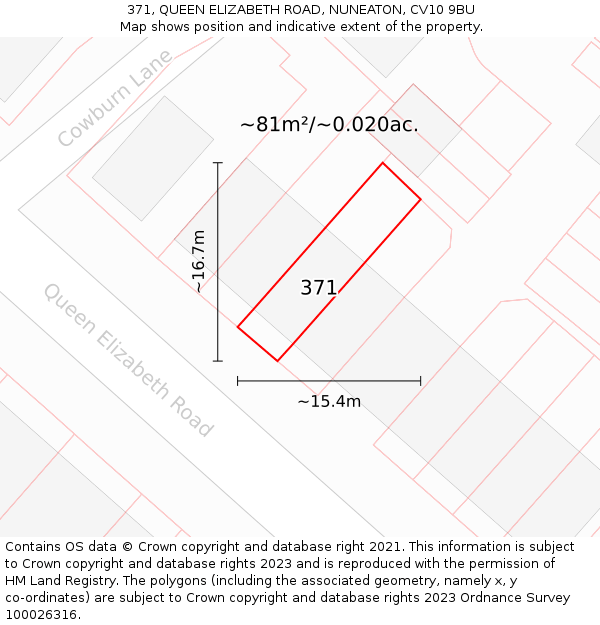 371, QUEEN ELIZABETH ROAD, NUNEATON, CV10 9BU: Plot and title map