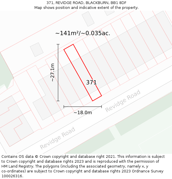 371, REVIDGE ROAD, BLACKBURN, BB1 8DF: Plot and title map
